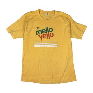 Vintage Mello Yello T Shirt Men's M/L Yellow Signal Single Stitch 70s Soda Tee